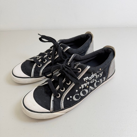 Coach VTG Barrett Black Canvas Signature Graphic Sneakers Silver Trim W 8 B - Picture 3 of 9